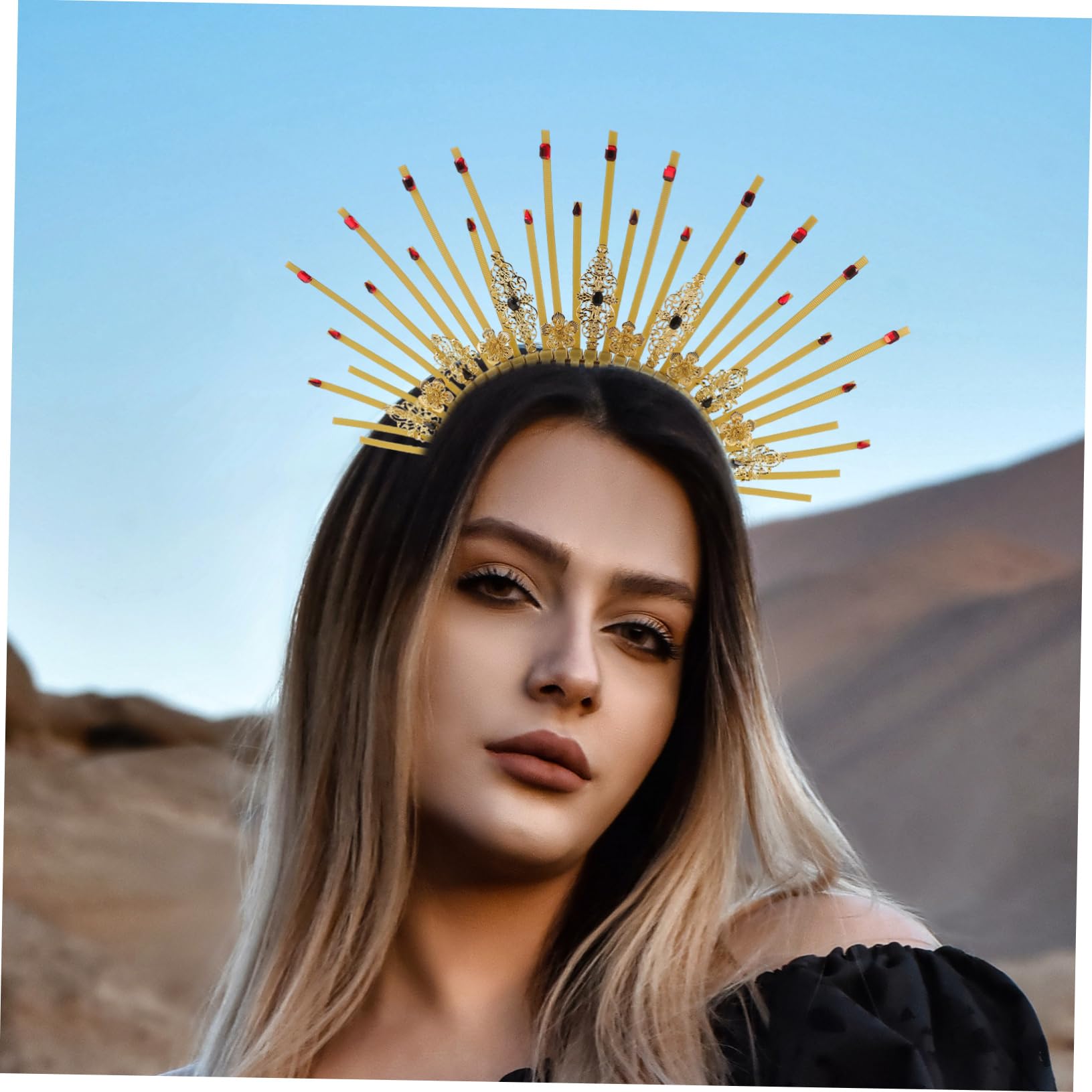 Amosfun Gothic Tiara Headband for Women - Elegant Metal Crown Hair Band for Halloween, Cosplay, Lolita Fashion, Carnival & Gothic Parties - Perfect for Costume Accessories and Themed Events