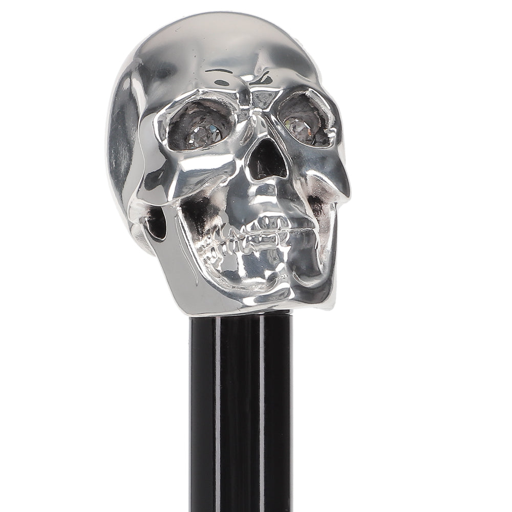 Italian Luxury Skull Walking Cane with Swarovski Crystal Eyes & 925 Sterling Silver - Elegant Gothic Fashion Accessory for Men & Women, Perfect for Halloween, Cosplay, and Unique Gift Giving