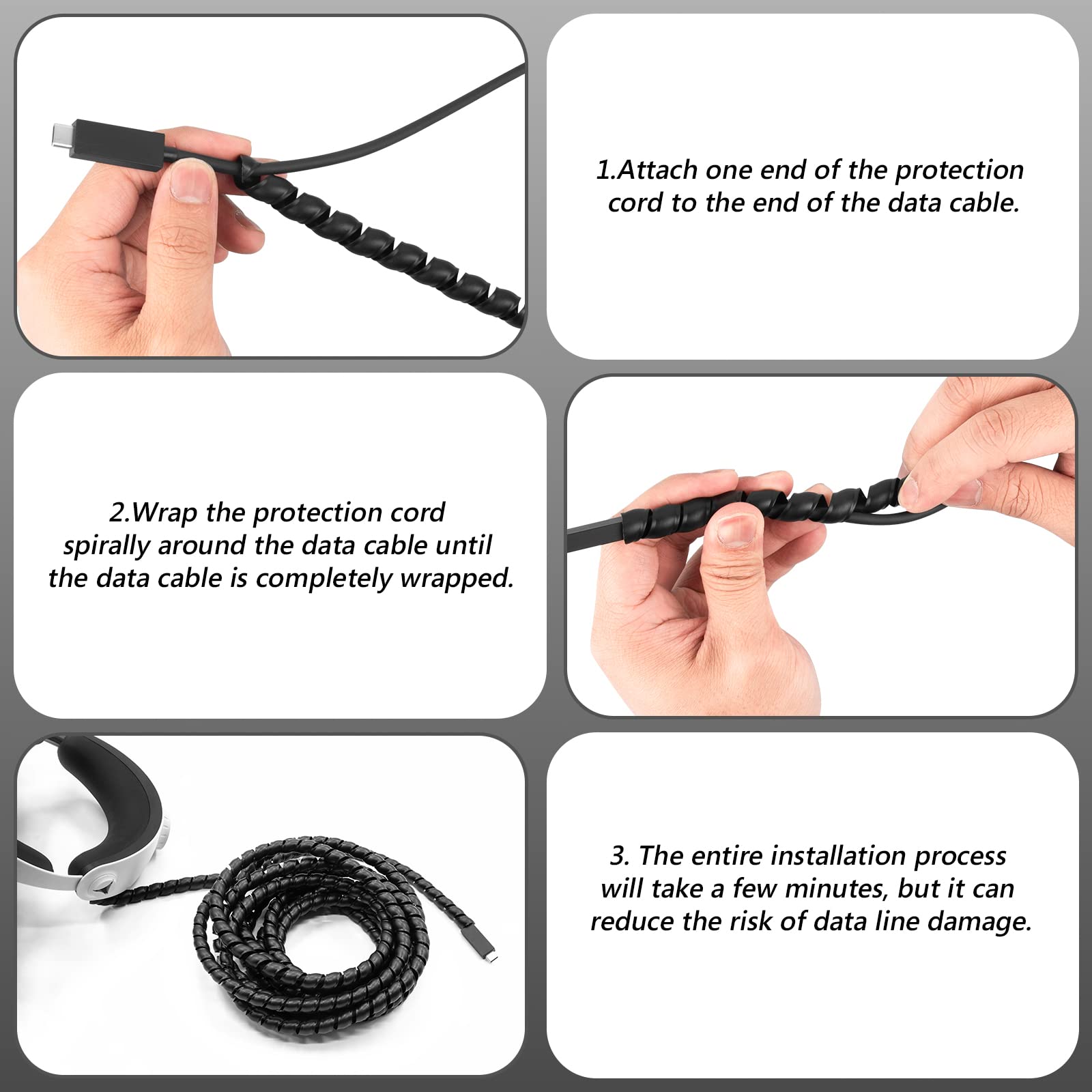 PSVR 2 Cable Protector for PS5 - 17ft Black Pet-Proof Wire Cover for VR Gaming