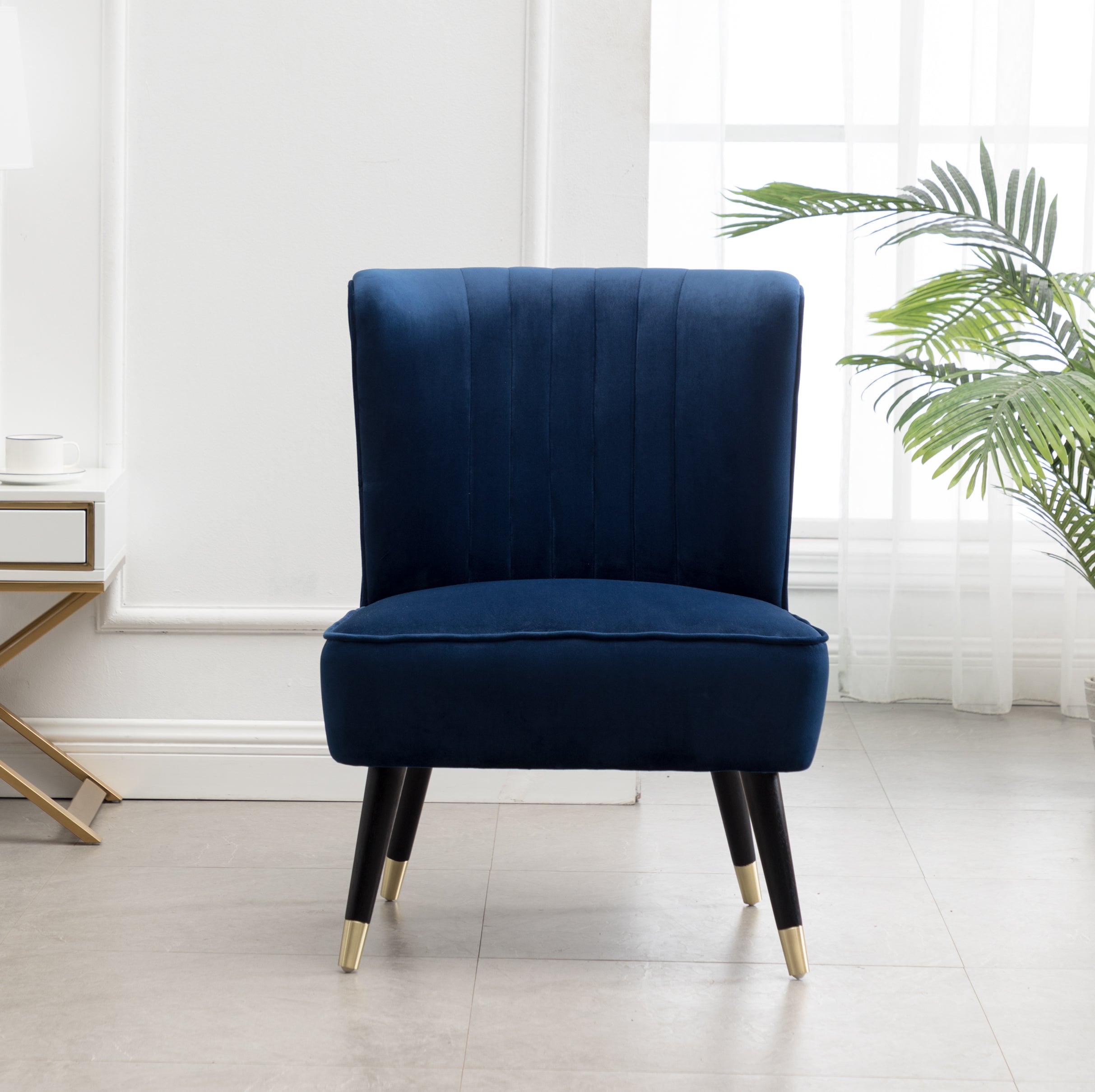 Roundhill Furniture Elon Contemporary Velvet Upholstered Accent Chair in Blue - Modern Living Room Seating for Home Office & Lounge