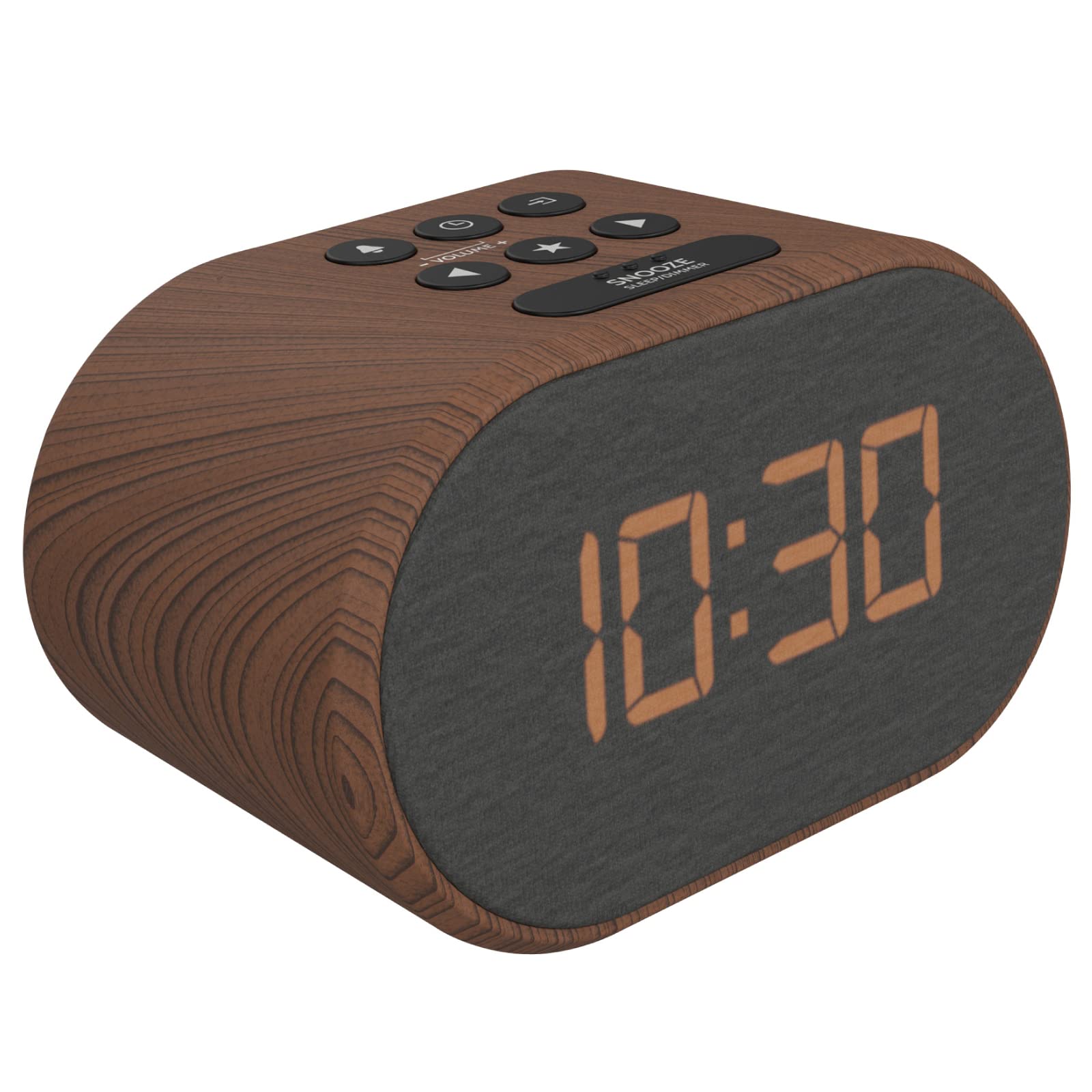 i-Box Wooden Alarm Clock with FM Radio, USB Charging Port & Dimmable LED Display - Battery or Mains Powered, Silent Non-Ticking Design for Bedroom, Office, Travel & Home Use