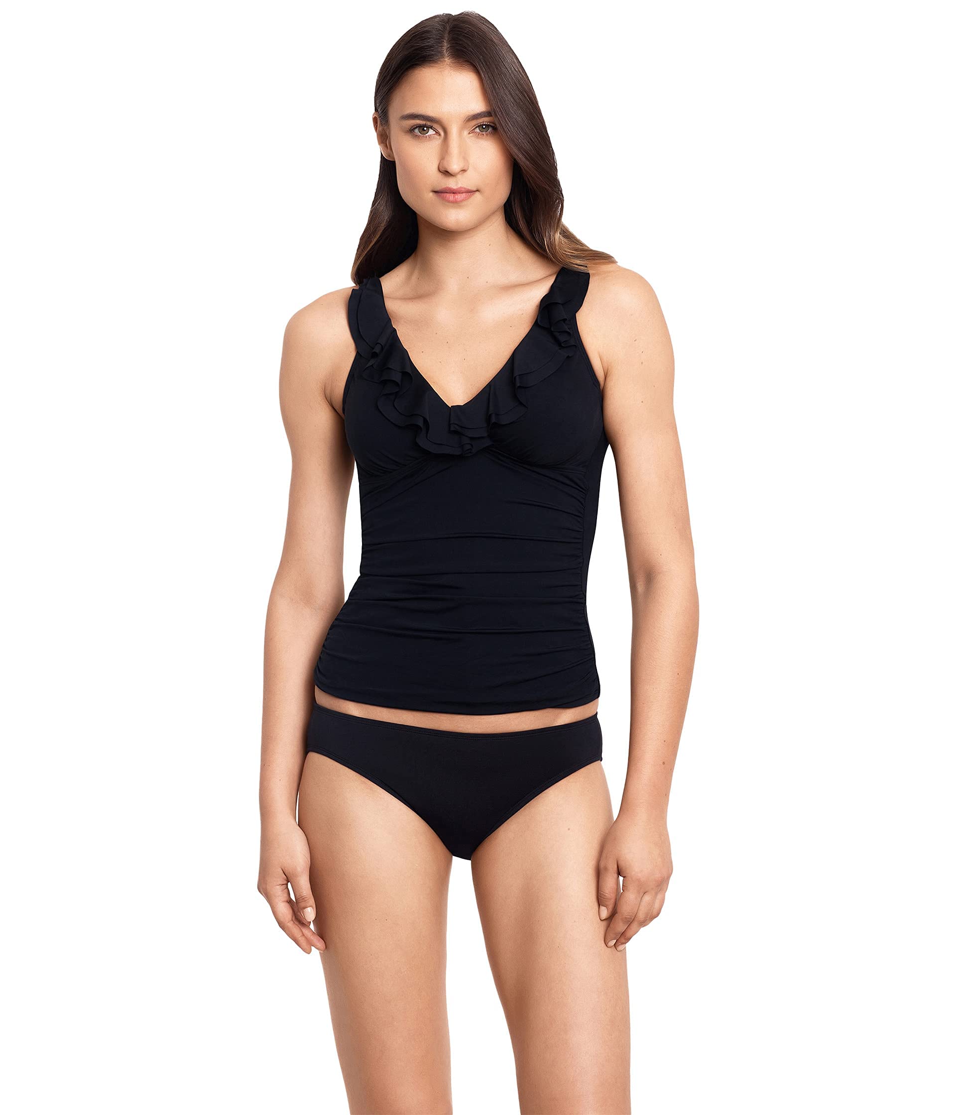 Lauren Ralph Lauren Women's Beach Club Solid Ruffle Underwire Tankini Top | Swimwear for Pool, Beach & Vacation | Flattering Fit & Stylish Design