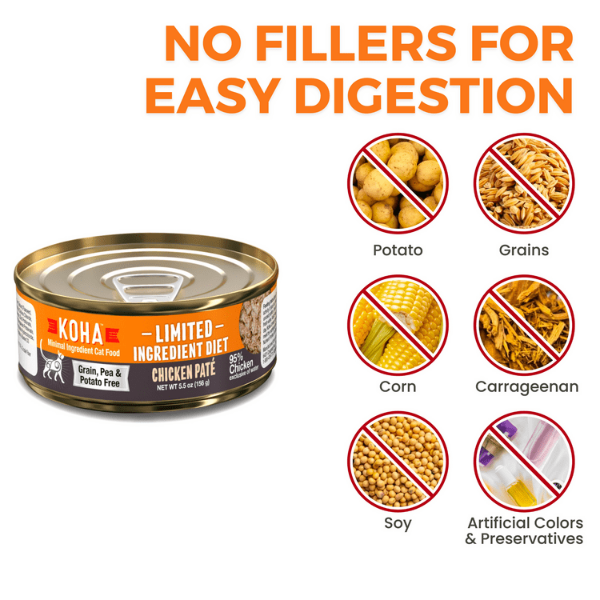 KOHA LID Chicken Pate Grain-Free Canned Cat Food - Limited Ingredient Diet for Sensitive Stomach - Perfect for Indoor Cats & Kittens with Food Allergies