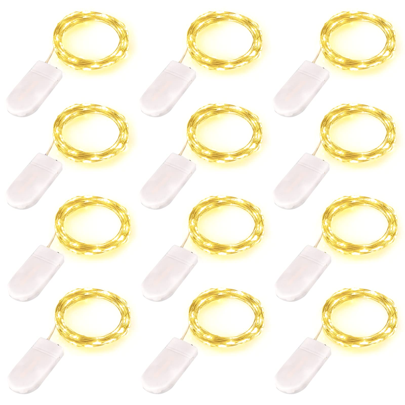 12 Pack Fairy Lights Battery Operated - 6.6ft 20 LED Silver Wire String Lights for DIY Wedding, Party, Bedroom & Christmas Decorations (Warm White) | Perfect for Indoor/Outdoor Home Decor, Garden Lighting, and Holiday Displays