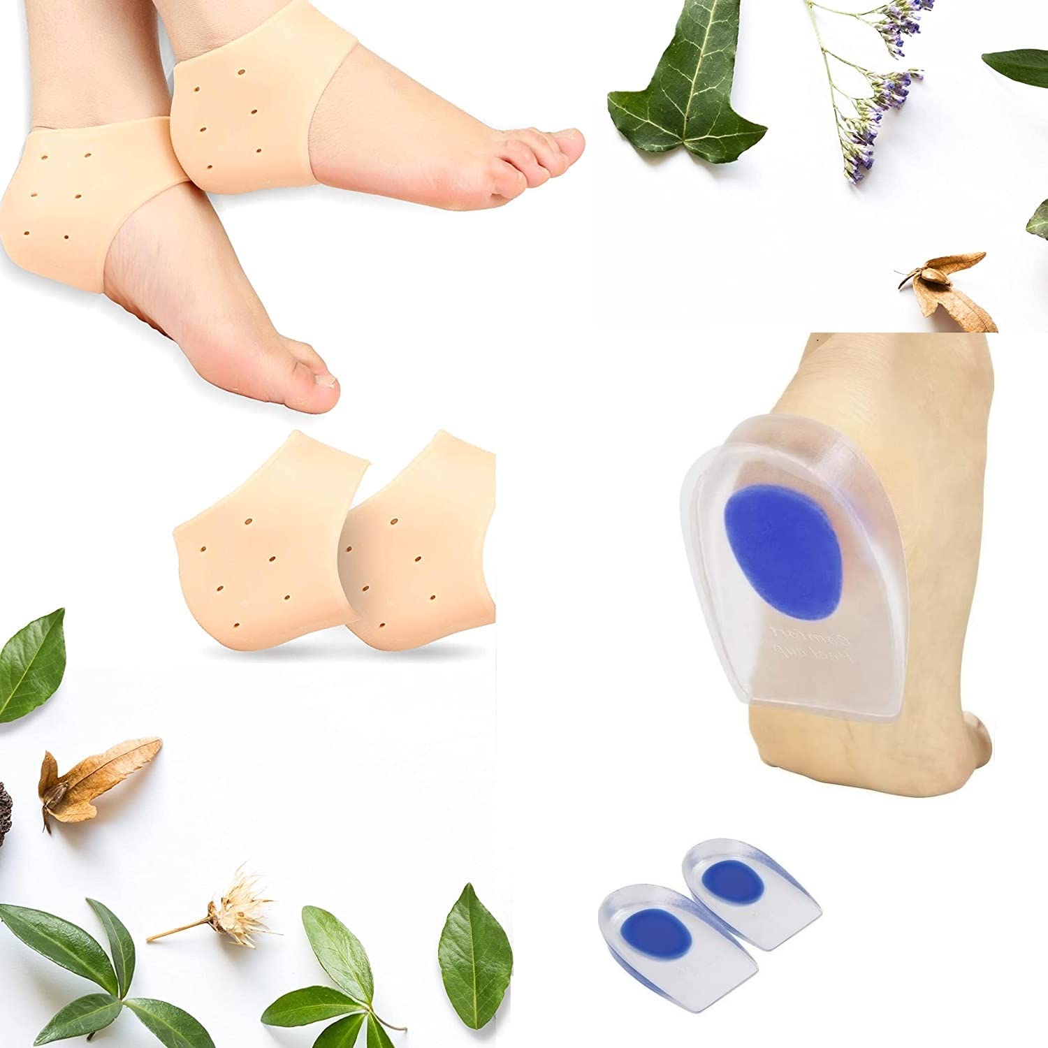 Spefez Silicone Heel Protector & Moisturizing Socks Combo - Anti Crack Gel Heel Cups for Foot Care, Heel Pain Relief & Shoe Support - Perfect for Heel Spurs, Cracked Heels & Daily Comfort (Cream) - Ideal for Work, Running & Home Use