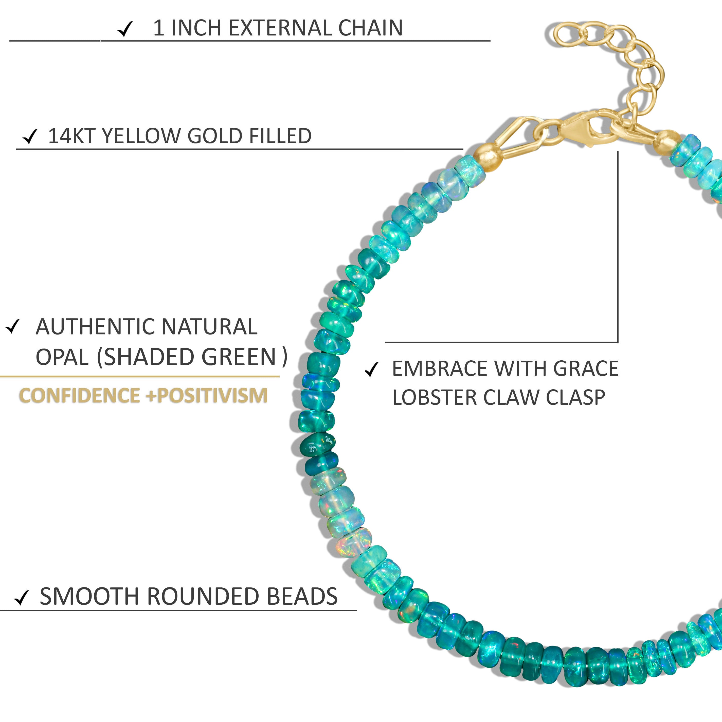 Natural Green Opal Beaded Bracelet - 4-5mm Shaded Plain Design for Women | Boho Chic Jewelry for Everyday Wear & Special Occasions