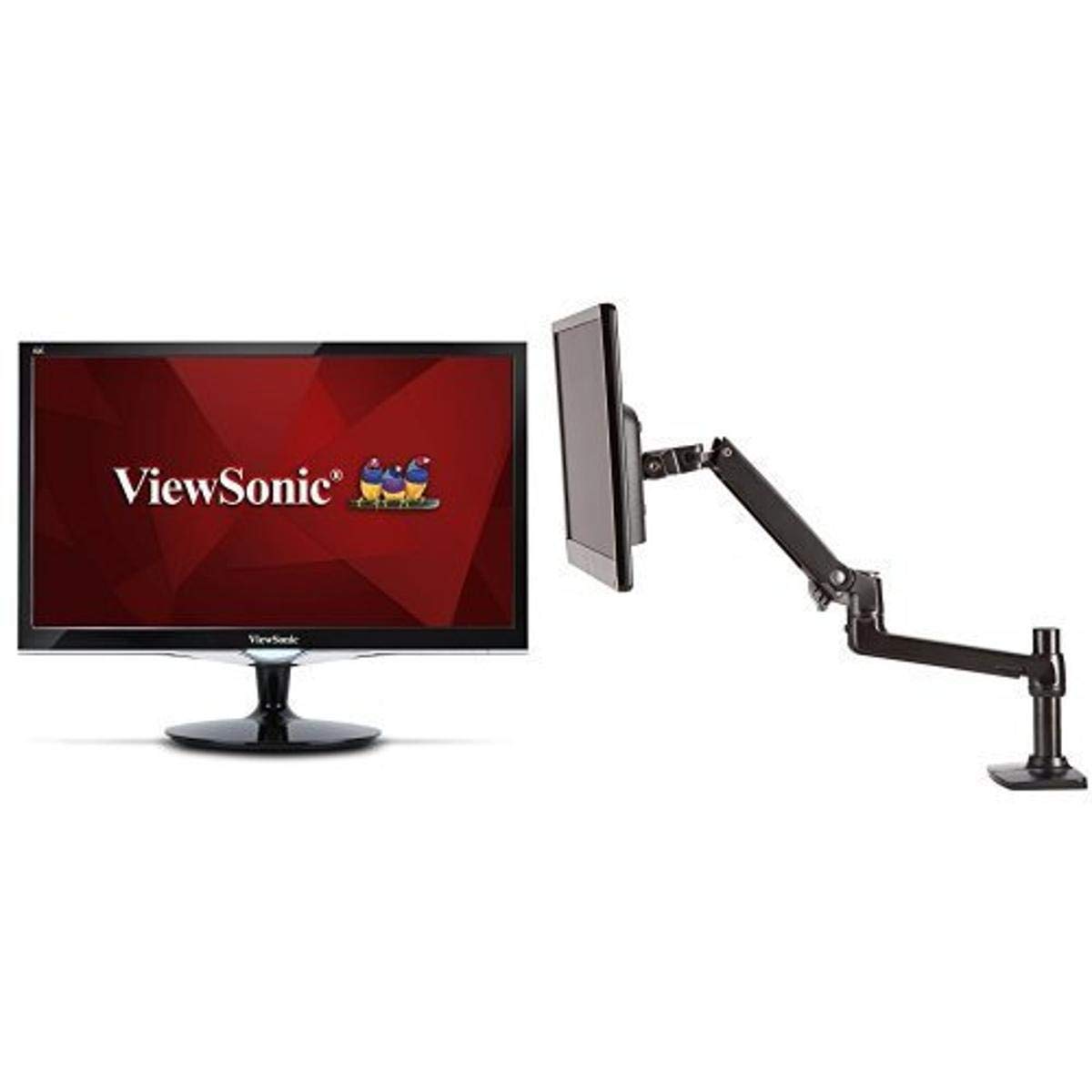 ViewSonic VX2452MH 24-Inch Full HD 1080p LED Monitor with Amazon Basics Adjustable Single Monitor Arm - Perfect for Home Office, Gaming & Workstation Setup
