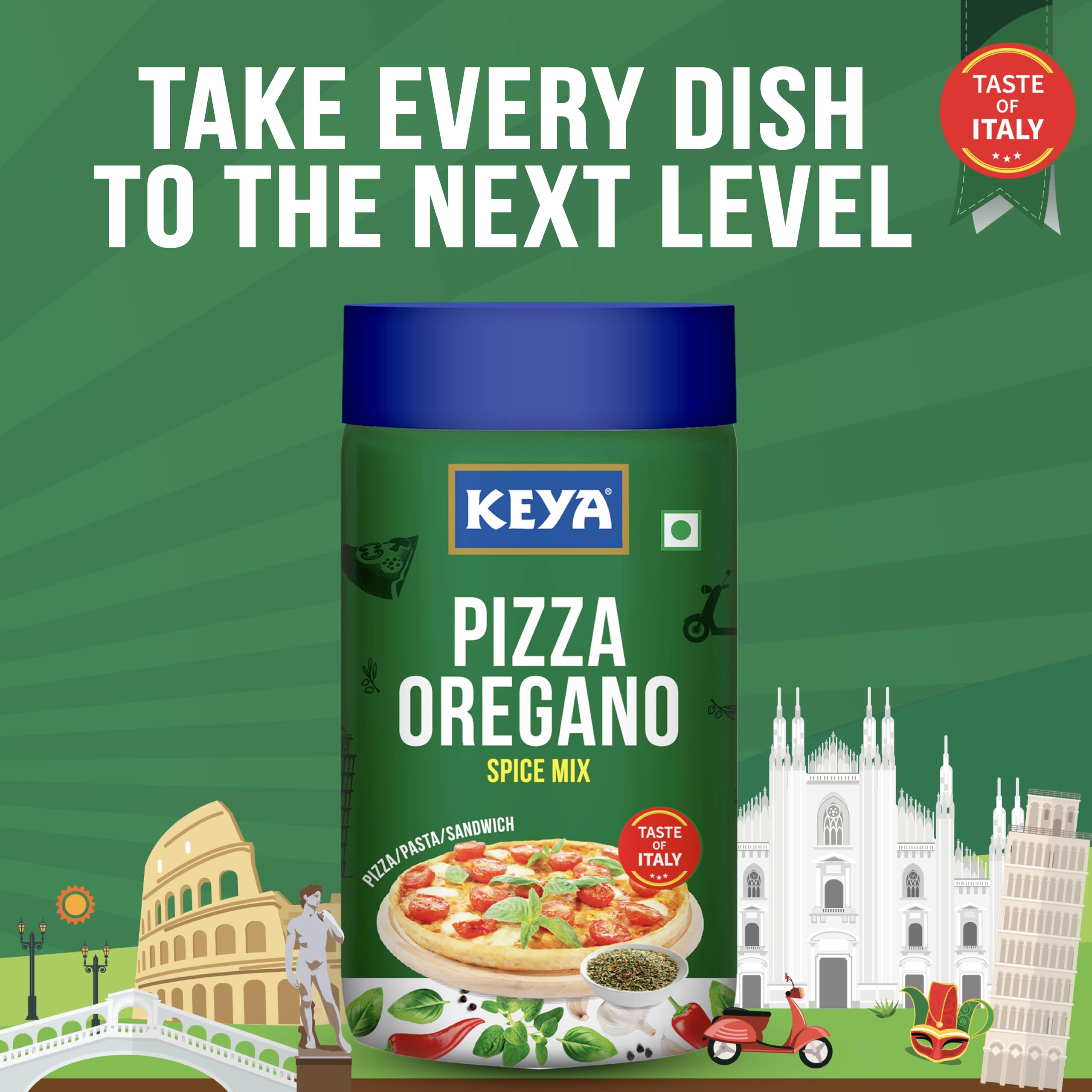 Keya Italian Pizza Oregano Spice Mix - 100% Natural, Vegan, No Preservatives or MSG - Healthy Italian Seasoning for Pizza, Pasta, Garlic Bread & More - Perfect for Cooking, Marinades & Dips - 75g