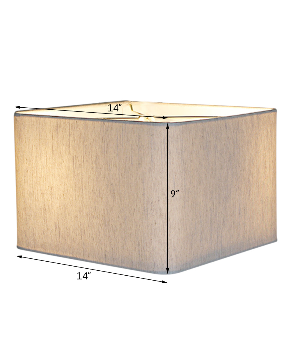14x14x9 Inch Rounded Corner Premiere Hardback Shallow Square Drum Lampshade - Textured Oatmeal Fabric for Living Room, Bedroom & Office Lighting Decor