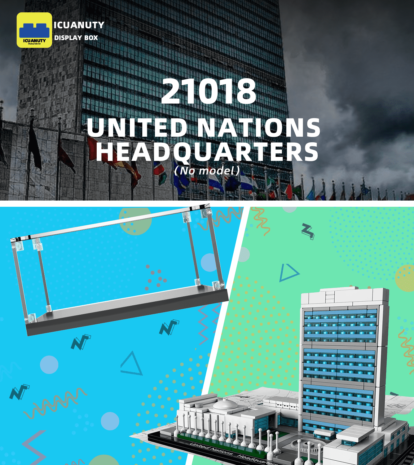 LEGO Architecture United Nations Headquarters 21018 Display Case - Clear Acrylic Showcase for LEGO Sets - Perfect for Home Decor, Office Display & Collector's Showcase