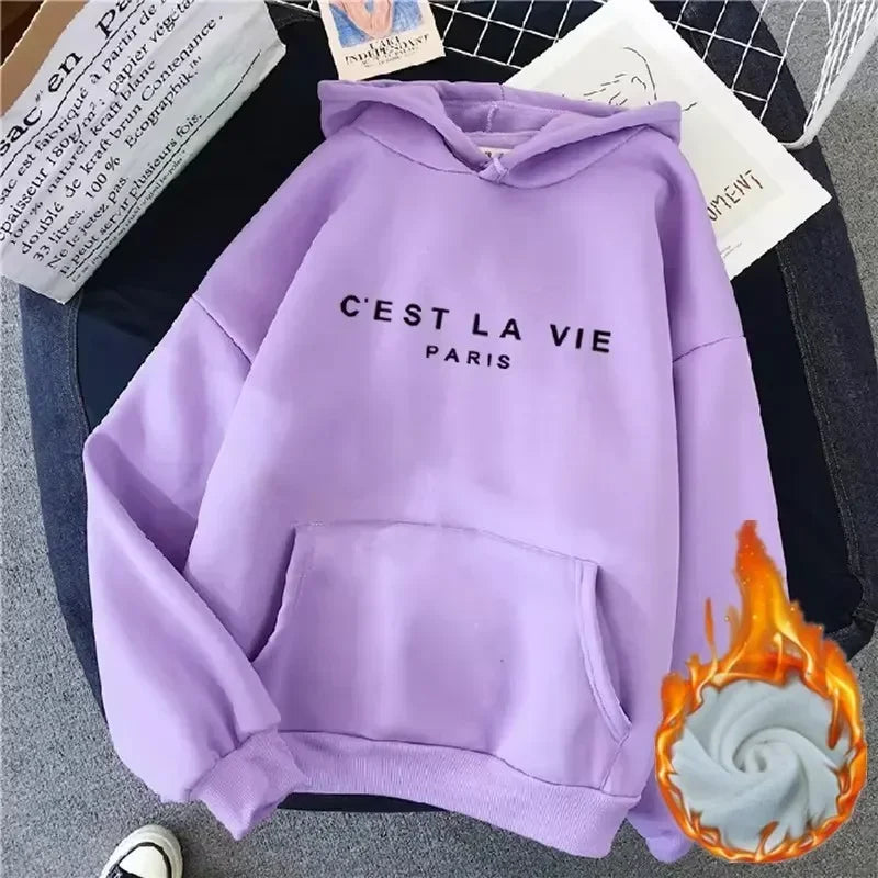 Women's Fleece Hoodies - Thick Warm Winter Pullover Sweatshirt with Long Sleeves & Hood | Casual Loose Fit Printed Tops for Women | Perfect for Outdoor Activities, Lounging & Cold Weather Fashion