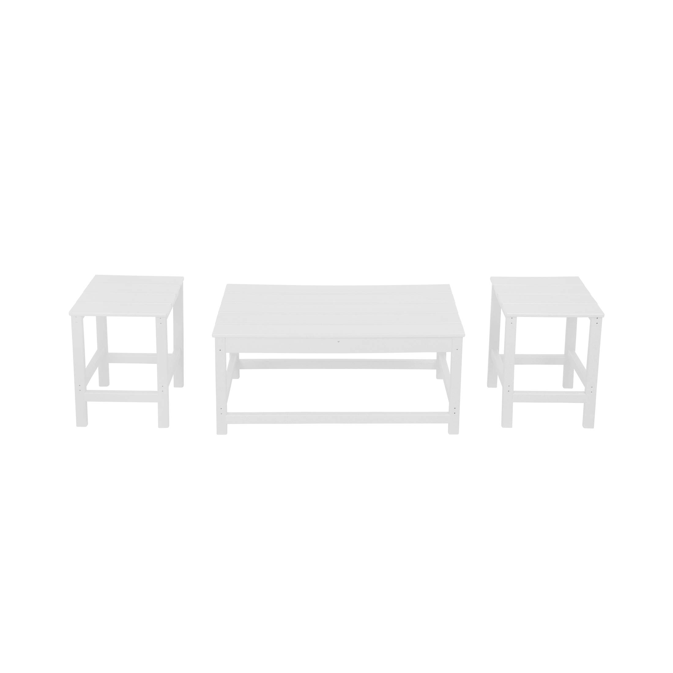 WestinTrends Malibu 3-Piece Outdoor Patio Set - All-Weather Poly Lumber Adirondack Coffee Table & 2 Side Tables - White - Perfect for Poolside, Garden, Deck & Backyard Relaxation