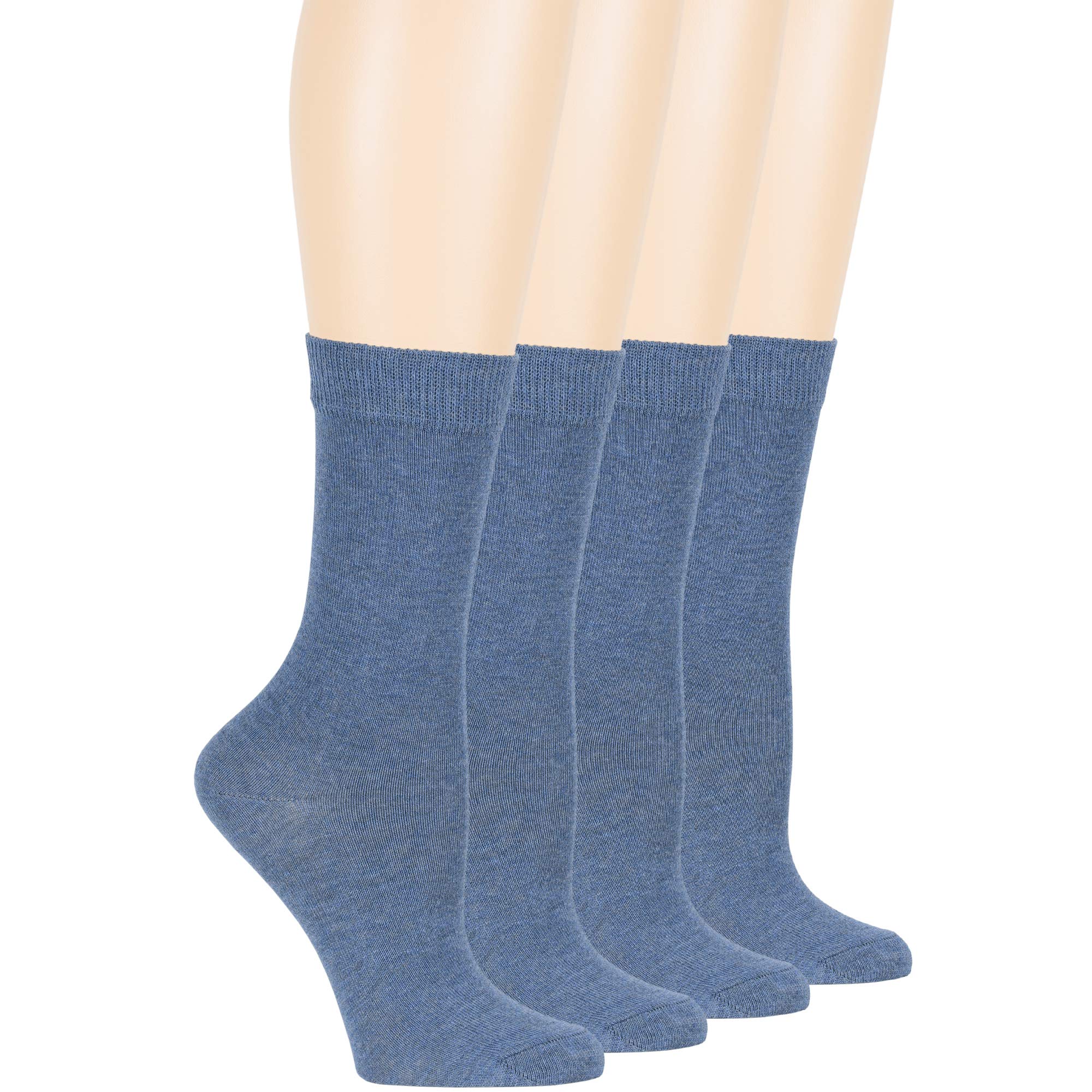 7BigStars Women's Cotton Crew Socks 4-Pack - Soft Comfortable Solid Color Dress Socks (Black/Brown/Blue/Grey/Beige/Khaki/Olive Green) - Perfect for Work, Office & Casual Wear