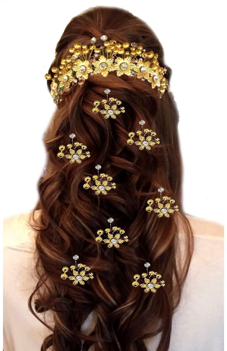 Golden & Pearl Wedding Hair Veil & Hair Pins Set for Women – Elegant Bridal Hair Accessories, Artificial Rounded Hair Flair for Women & Girls (1687 & 2145) – Perfect for Weddings, Prom, Parties & Special Occasions