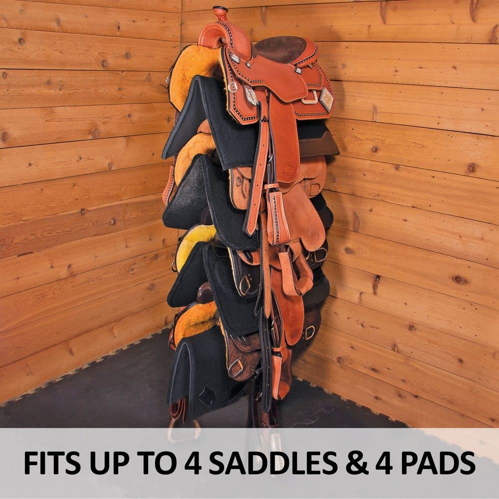 Premium Adjustable Saddle Rack with Pad Bars - Heavy Duty 4-Tier Horse Tack Organizer for Western & English Riding | Stable, Barn & Trailer Storage Solution