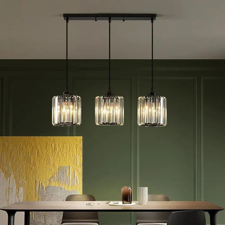 Clear Cylindrical Glass Pendant Light Fixture - Modern Hanging Lamp for Kitchen Island, Dining Room & Bedroom Lighting Decor