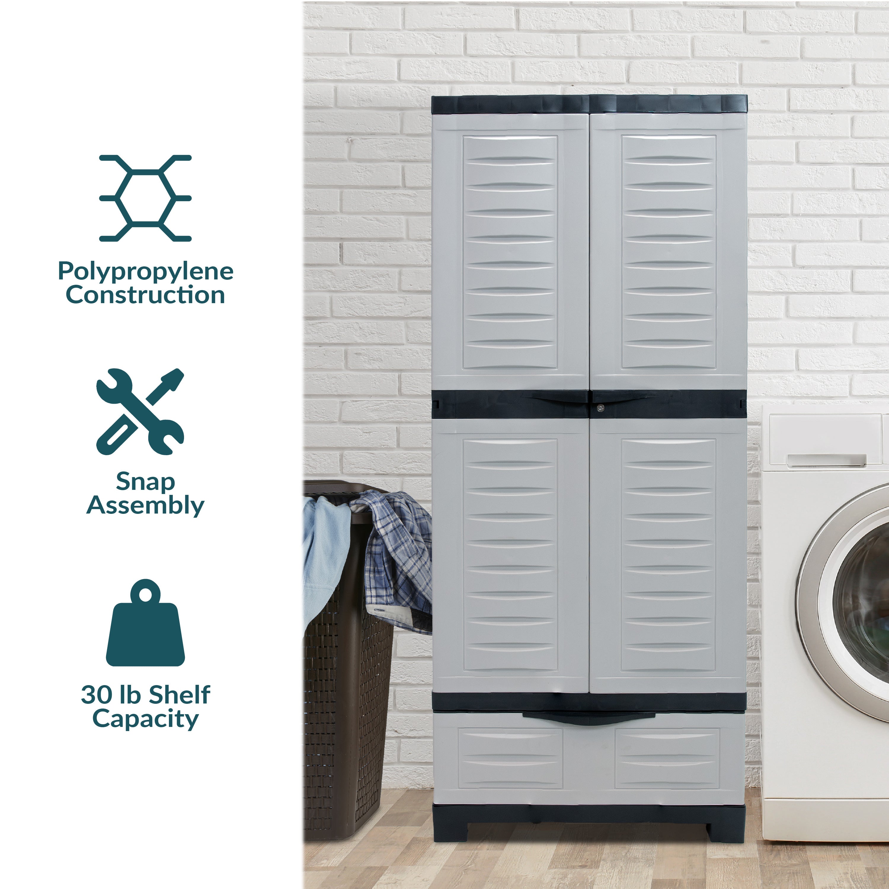 Sunnydaze 3-Shelf Plastic Lockable Storage Cabinet 57.5
