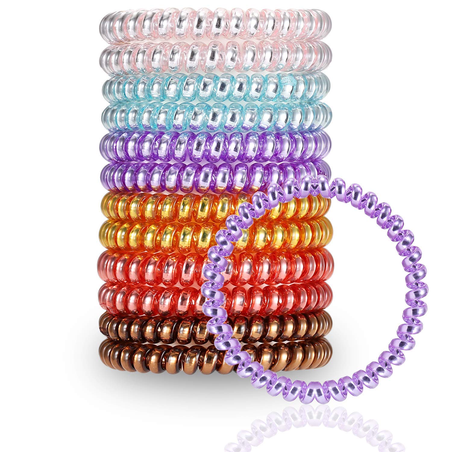 FAMEZA 10PCS Spiral Hair Ties - Soft Rubber Telephone Wire Hair Rings for Women & Girls, No Crease Hair Bands for Ponytails, Braids, Workouts & Everyday Use