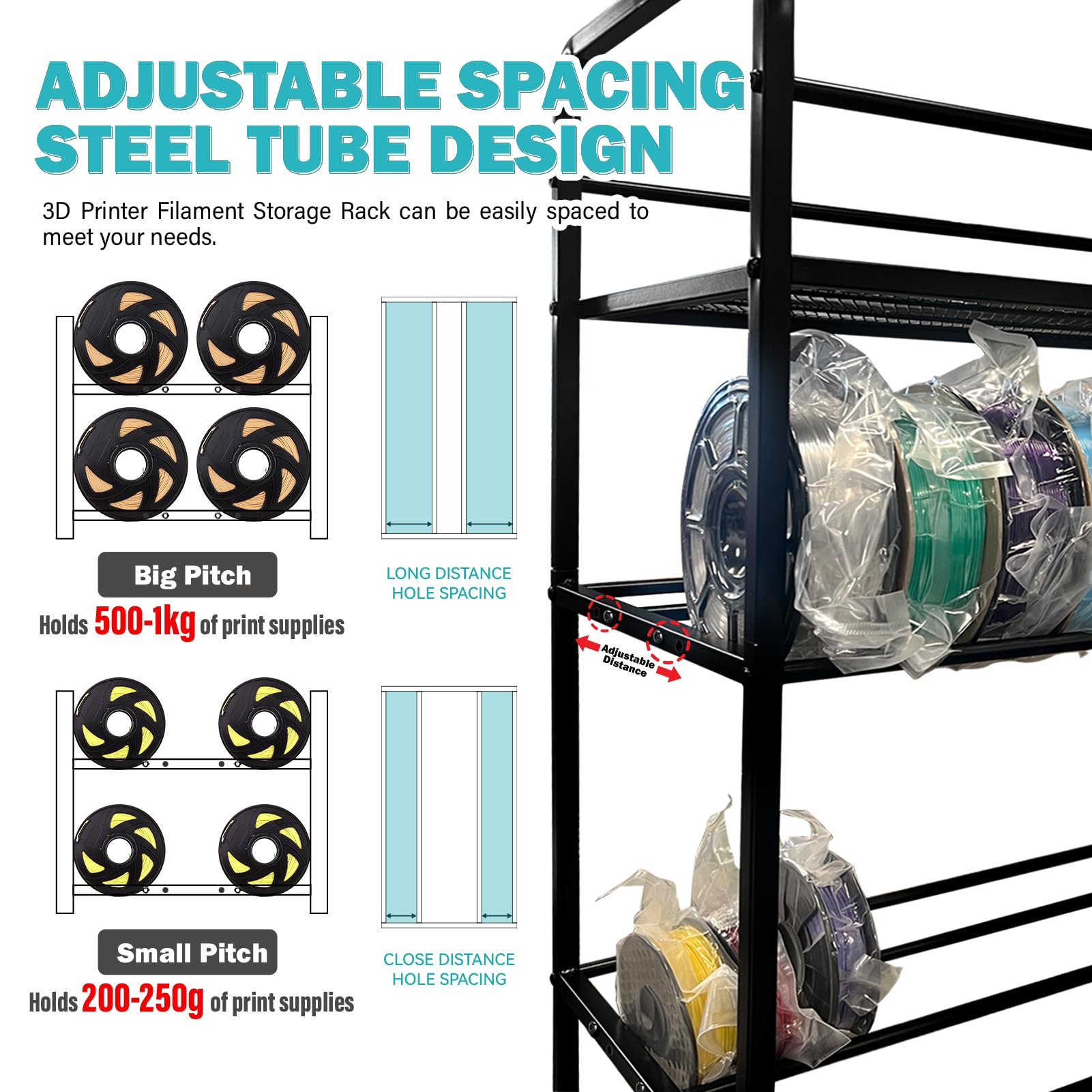 4-Layer Heavy-Duty Metal Filament Rack for 3D Printers - Adjustable Large Capacity Spool Holder with Rolling Wheels | Perfect for PLA, TPU Filament Storage in Home Studios & Maker Spaces