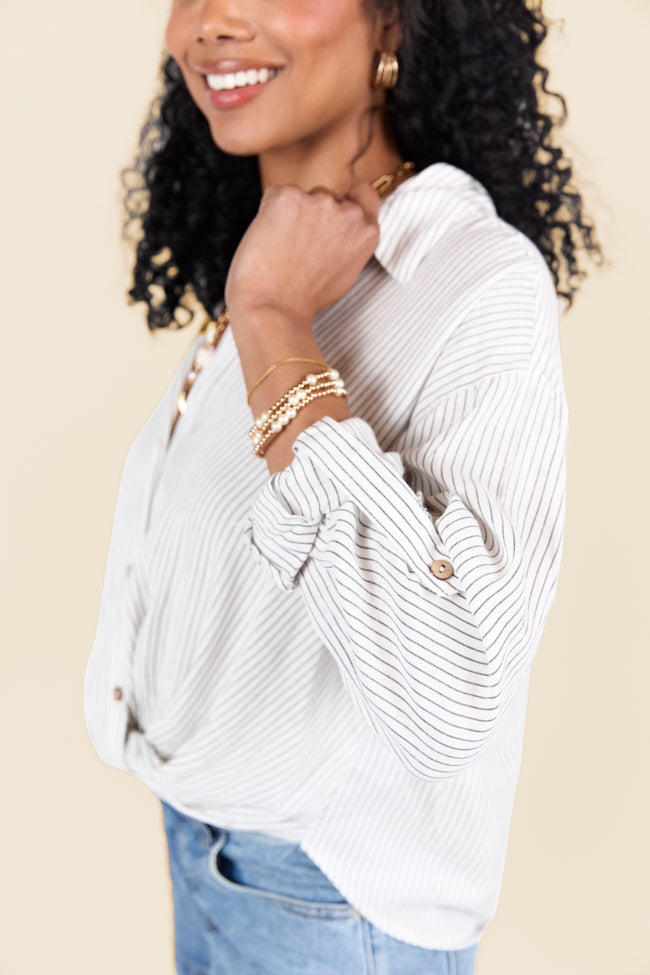Twist Of Fate Black and White Striped Button Down Shirt for Women | Casual Office Wear & Everyday Outfits