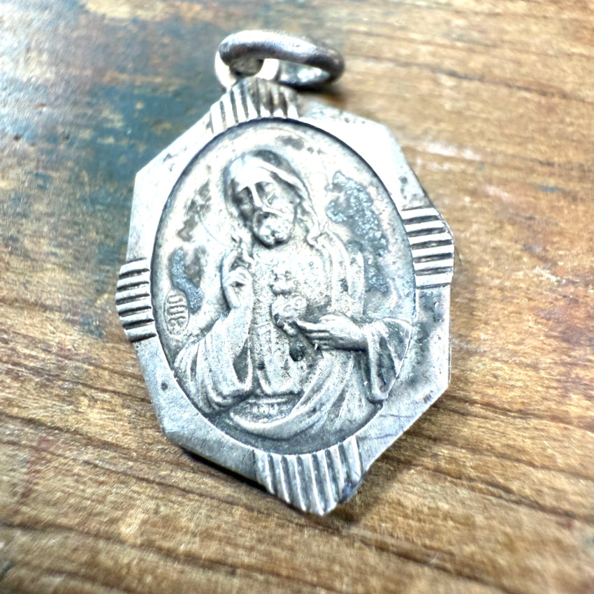 Vintage 800 Silver Double Sided Jesus Devotional Pendant Necklace - Religious Jewelry for Prayer & Faith - Perfect for Church, Gifts & Spiritual Protection