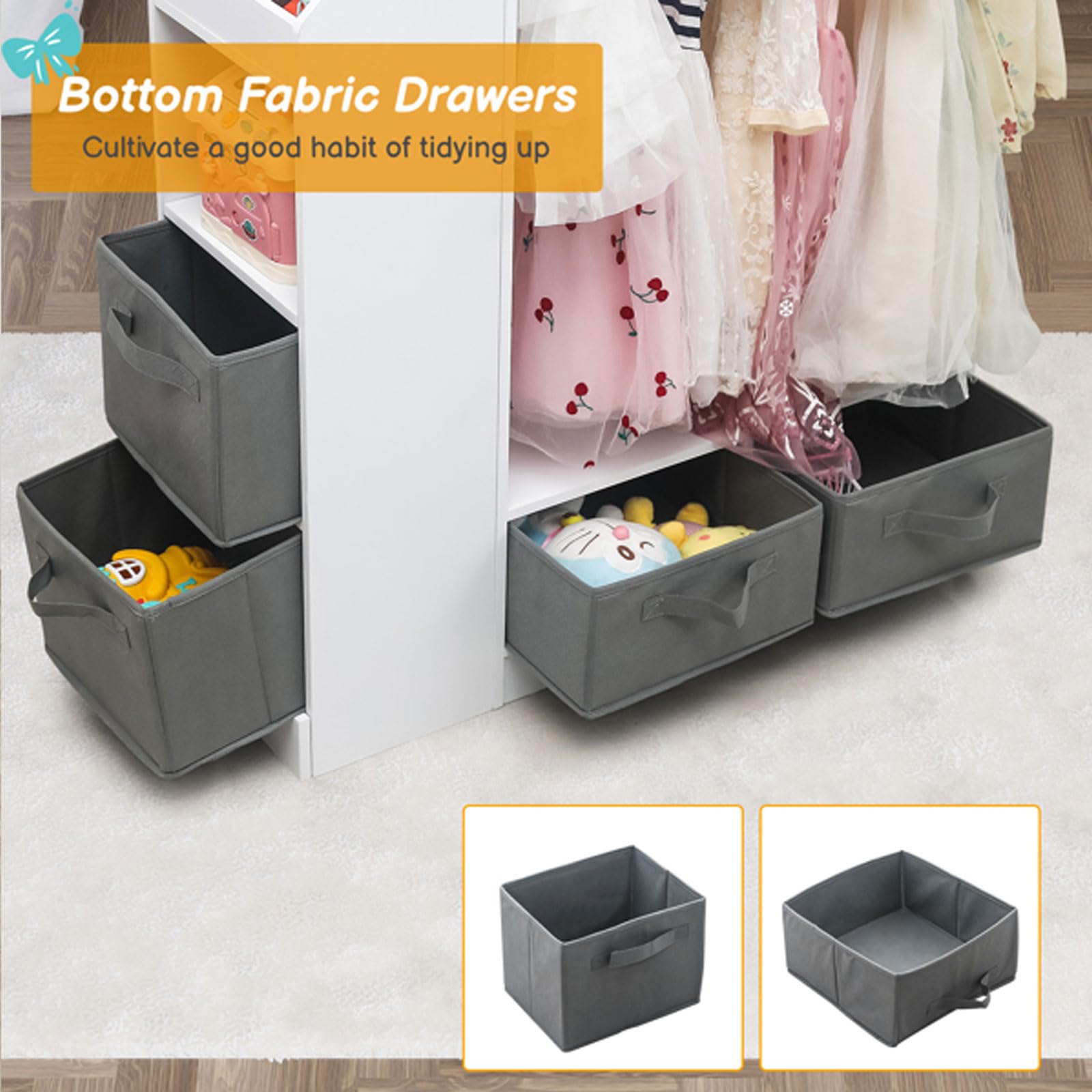 Kids Dress Up Storage Organizer with Mirror & Storage Bins - Hanging Costume Closet for Bedroom & Playroom | Perfect for Pretend Play, Dress Up Parties & Toy Organization