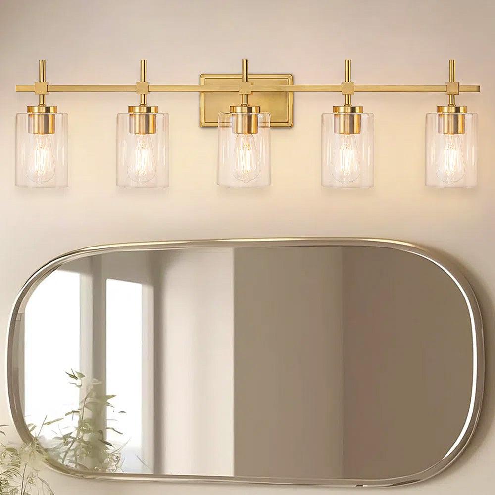 Jasper Modern Clear Glass 5-Light Bathroom Vanity Light Fixture - Perfect for Bathroom, Powder Room, and Dressing Area Lighting