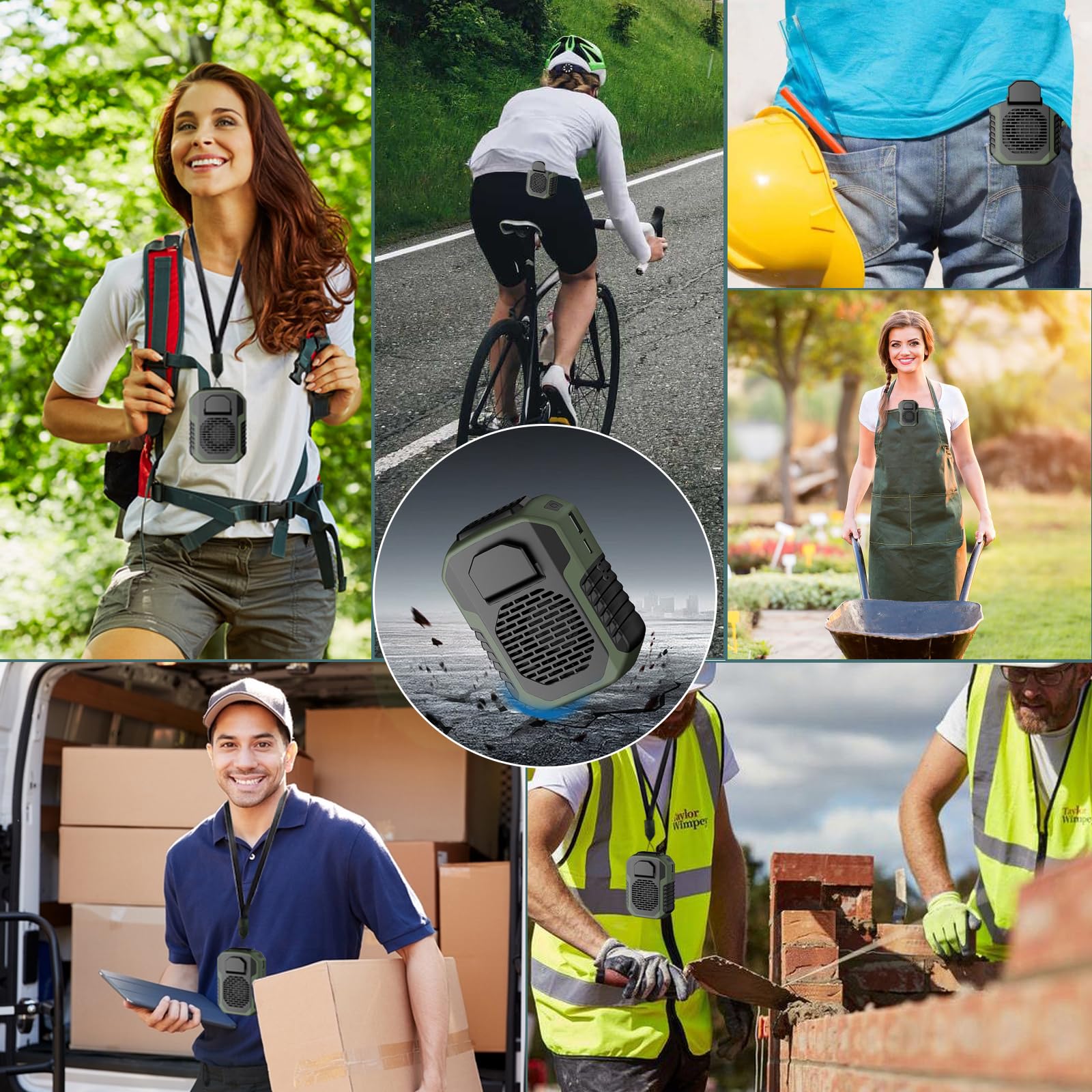 Portable Waist Fan 6000mAh Rechargeable - Necklace Personal Fan with 20 Hours Working Time, 3 Speed Settings & 6000RPM Strong Airflow - Hands-Free Cooling Fan for Outdoor, Jobsite, Farm, Travel, Cycling, Hiking, Camping (Green)