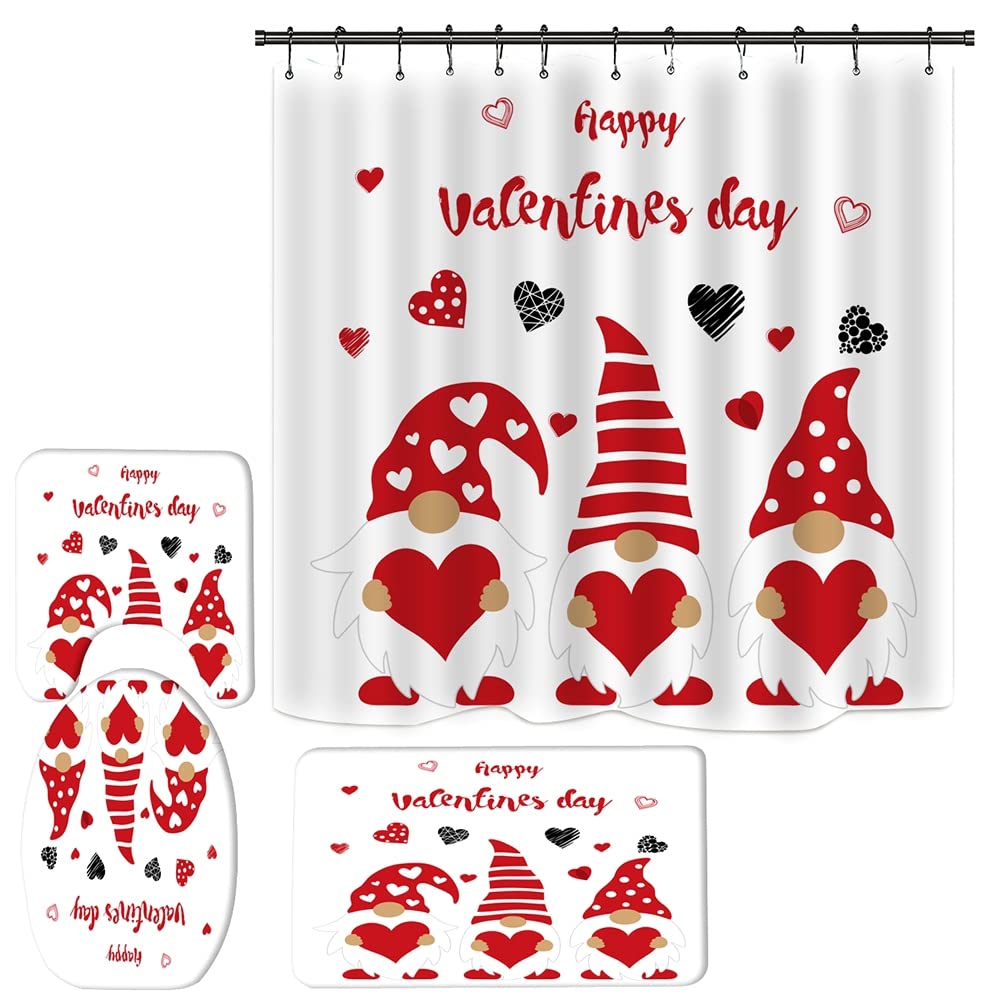 Romantic 3D Red Rose Shower Curtain Set with Matching Rugs - 4 Piece Valentine's Day Bathroom Decor for Couples | Perfect for Anniversary Gifts, Wedding Showers & Romantic Bathroom Makeovers