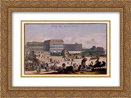 Visscher 24x18 Gold Ornate Frame with Double Matted Museum Art Print - St. Peter's Church Vatican City Italy Vintage Map - Perfect for Home Decor, Office Wall Art & Gift Ideas