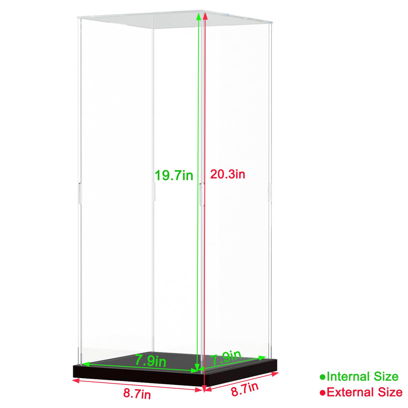 Clear Acrylic Display Case for Lego 21042 Statue of Liberty - 7.9x7.9x19.7 inch Thickened Transparent Protection Box with Wood-Plastic Base & LED String Lights (Black Interior) - Perfect for Collectibles Showcase, Home Decor, and Gift Presentation