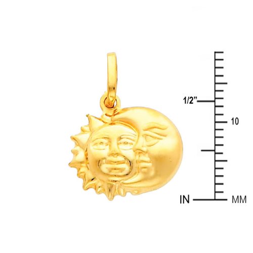 14K Yellow Gold Sun and Moon Charm Pendant Necklace with 1.2mm Rolo Chain - Perfect for Gifts, Everyday Wear, and Spiritual Jewelry Lovers