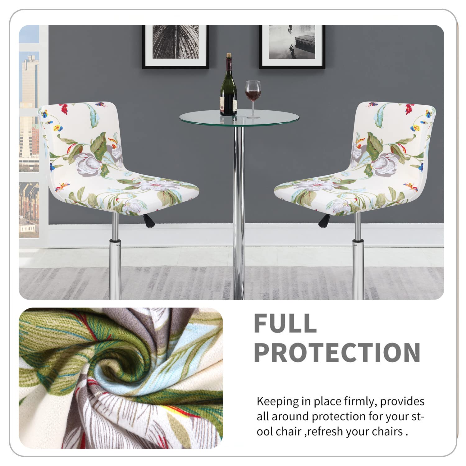 Deisy Dee Bar Stool Covers 2-Pack - Dining & Kitchen Chair Slipcovers