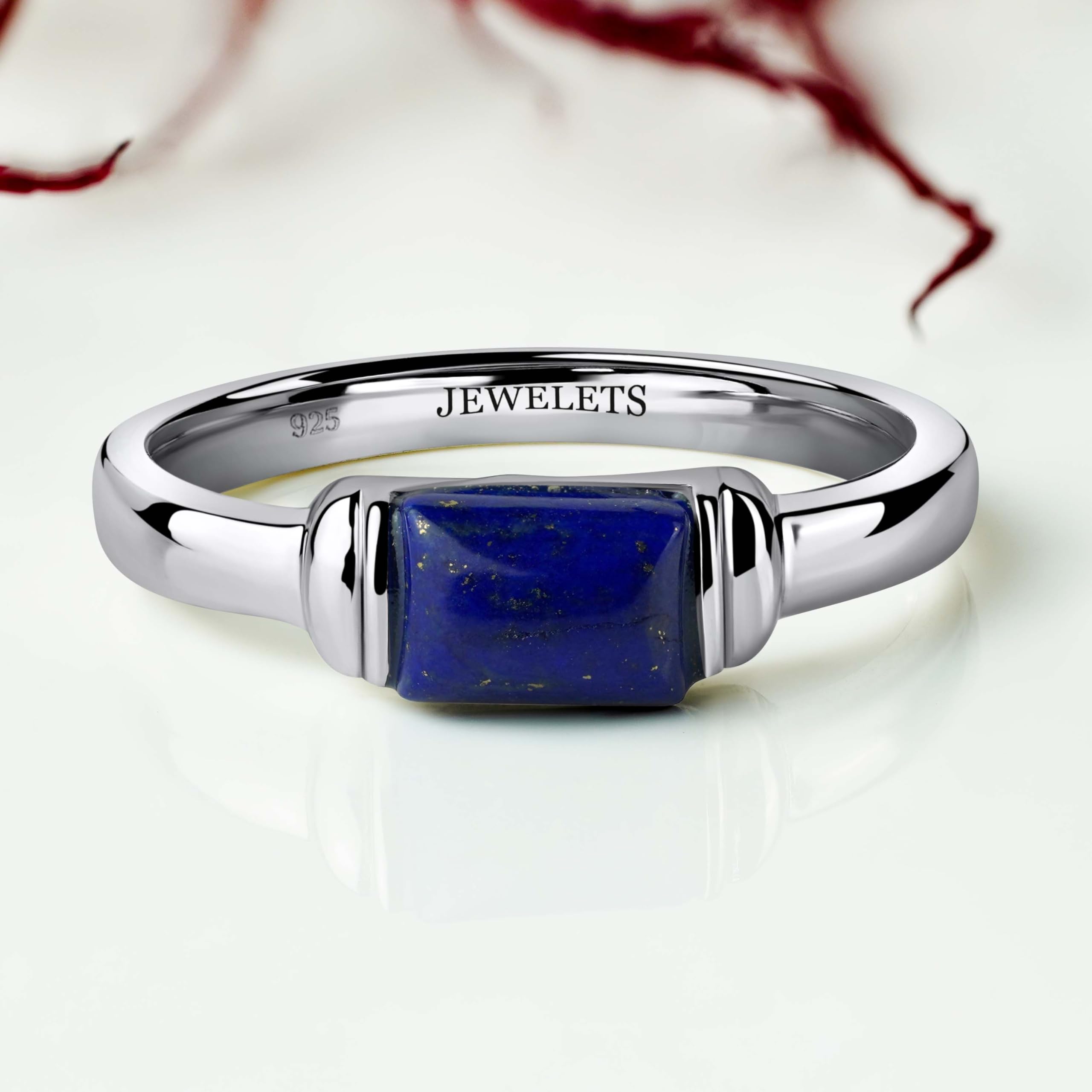 Lapis Lazuli Silver Ring for Women - Elegant Rectangular Gemstone Signet Ring - Perfect for Gift Giving, Wedding, Anniversary & Everyday Wear
