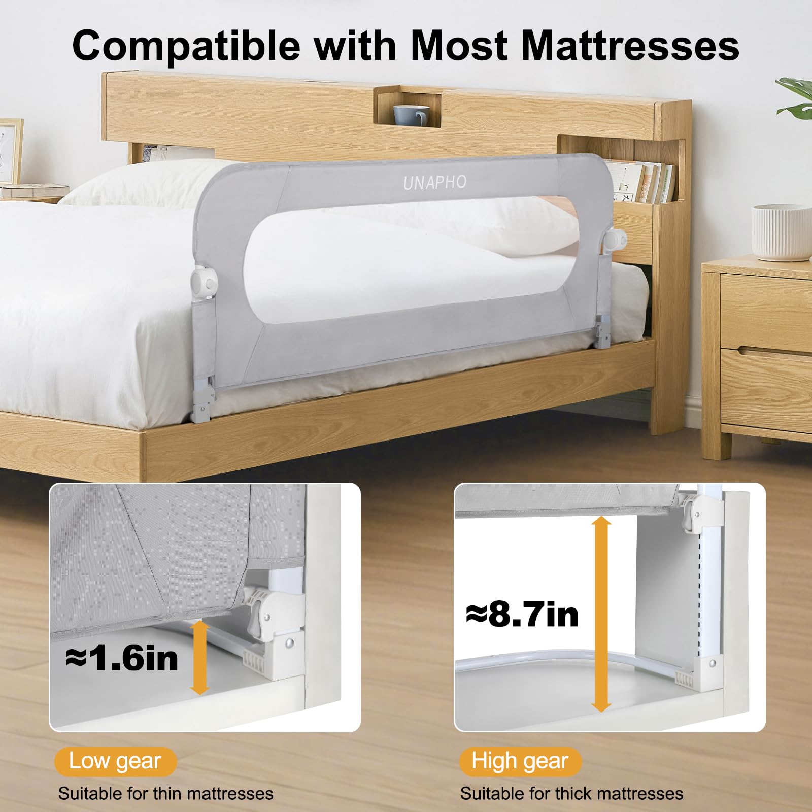 Upgrade Baby Bed Rail for Toddlers - Adjustable Safety Bed Guard for Queen, King, Full & Twin Size Beds - 32 Inch Grey Bedside Rail for Kids - Perfect for Nursery, Daycare & Travel Use