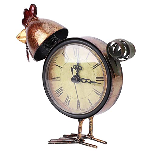 Vintage European Style Chicken Shaped Iron Desk Clock - Retro Table Clock with Roman Numerals, Home Office Decor for Desktop, Countertop, Bookshelf | Perfect Gift for Home, Office & Farmhouse Decor