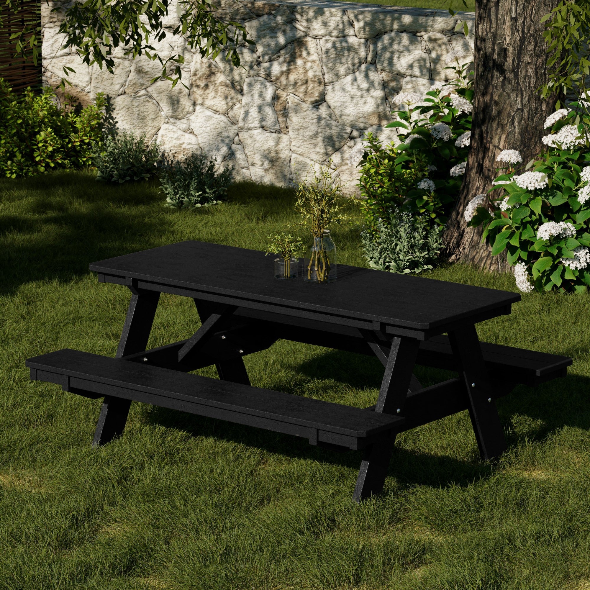 Heritage 72 Inch Outdoor Picnic Table with Attached Benches - Durable All-Weather Patio Furniture for Backyard, Garden, and Park Gatherings