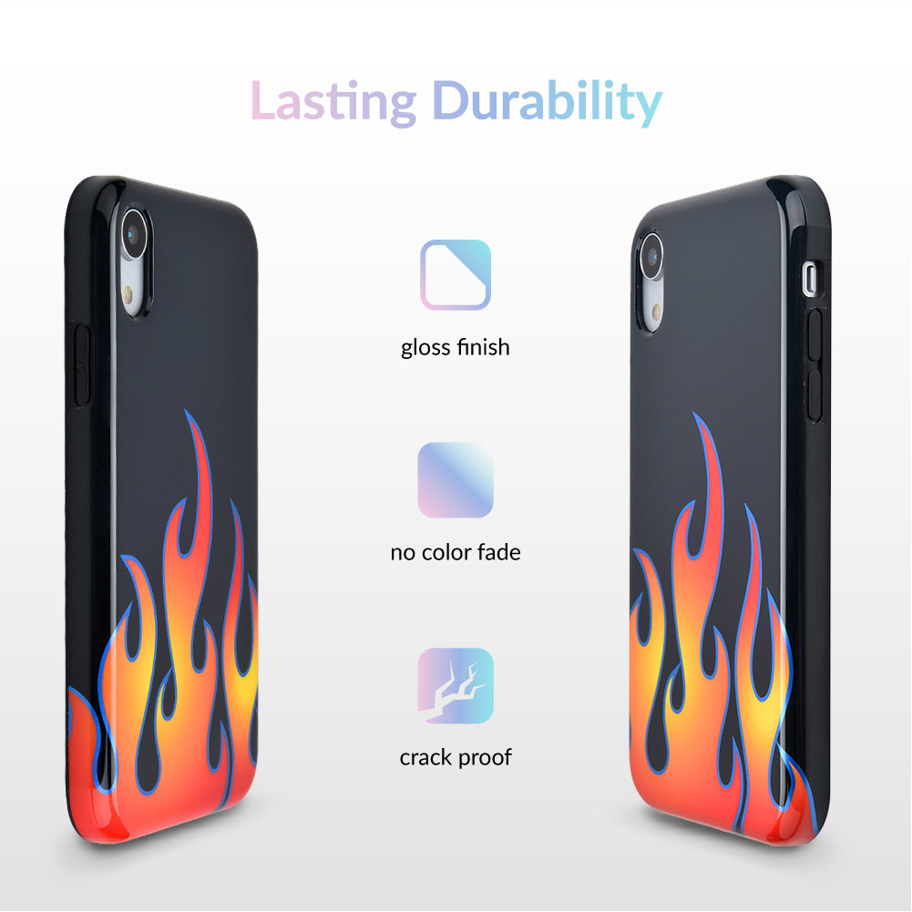 Blue Chrome Flames iPhone Case - Shockproof Protective Cover for iPhone 13/14/15 Pro Max - Stylish Glossy Design for Everyday Use & Gaming