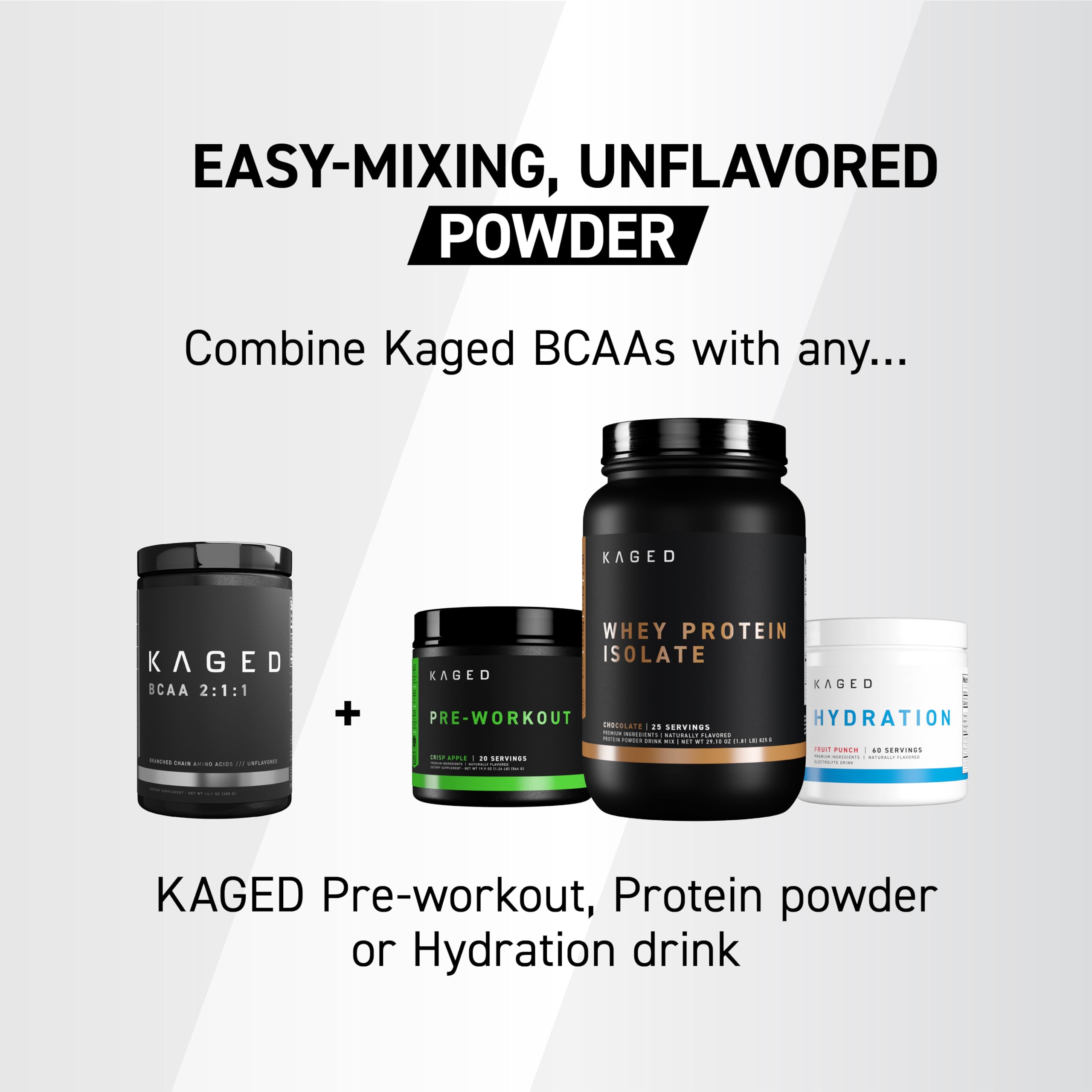 Kaged BCAAs Amino Acid Powder - 5g BCAA per Serving, Fermented & Plant-Based Vegan Branched Chain Amino Acid Supplement, Unflavored, 72 Servings for Men - Ideal for Post-Workout Recovery & Muscle Growth