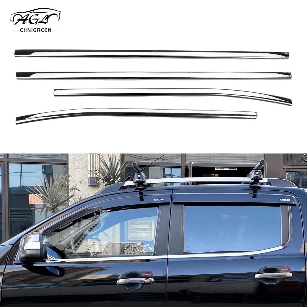 AGL 4Pcs Stainless Steel Car Window Trim for Ford Ranger 2015-2020 | Exterior Decorative Accessories | Weatherproof & Stylish Upgrade for Trucks & SUVs