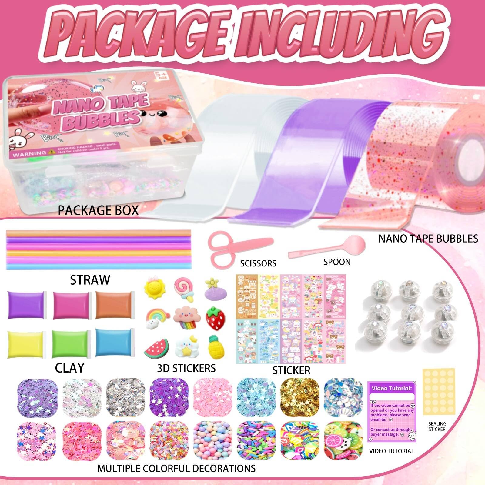 Jimcii Pink Nano Tape Bubble Kit for Kids - DIY Squishy Maker Making Kit with Storage Box - Fun Sensory Toy for Stress Relief & Creative Play - Perfect for Birthday Gifts, Party Favors & Classroom Activities