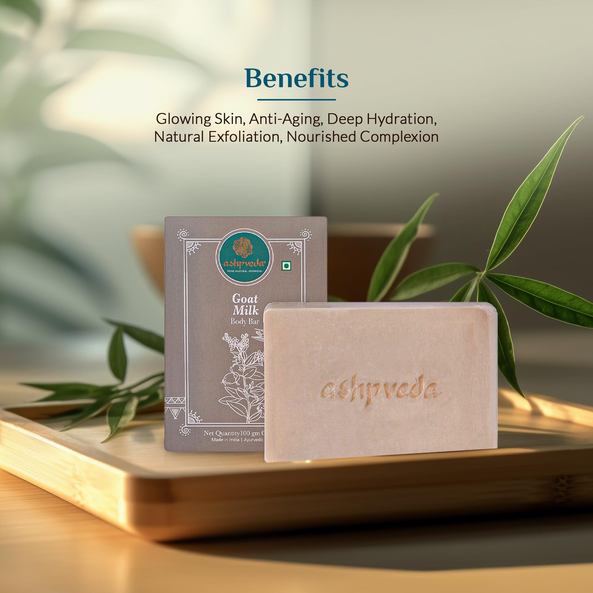Organic Ashpveda Jojoba Oil & Goat Milk Handmade Soap Bar - Moisturizing, Nourishing & Brightening for Dry, Sensitive Skin - Natural Tan Removal & Glow - 100g - Perfect for Daily Skincare Routine & Spa-Like Bath Experience