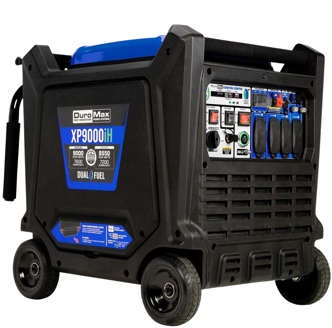 DuroMax XP9000iH 7600W 9000W Portable Dual Fuel Inverter Generator with Remote Start - 459cc Gas & Propane Powered for Camping, RV, Home Backup, Emergency Power Supply