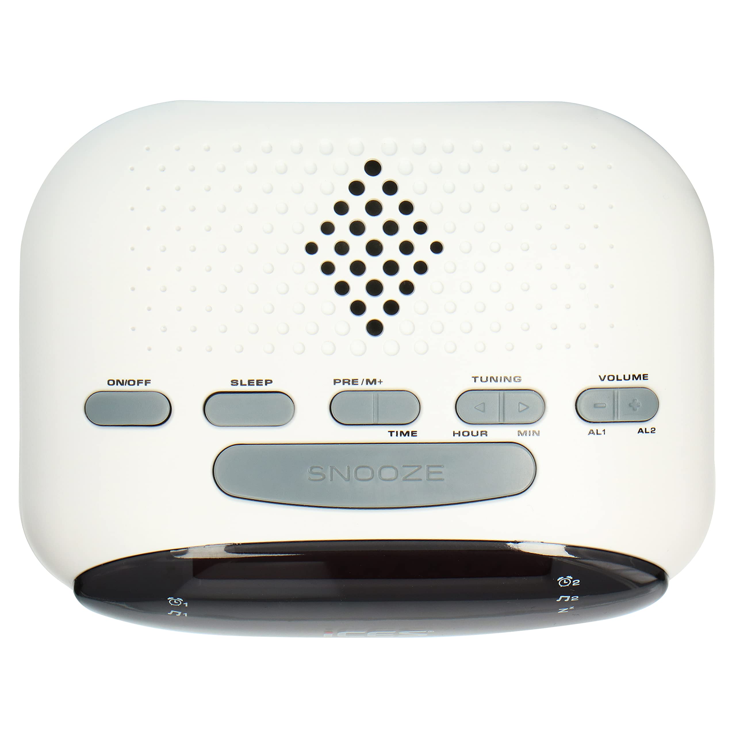 ICR-210 White FM Alarm Clock Radio with PLL-FM Tuner, Built-in Speakers, LED Display, Dual Alarms & Snooze Function - Perfect for Bedroom, Office, and Travel