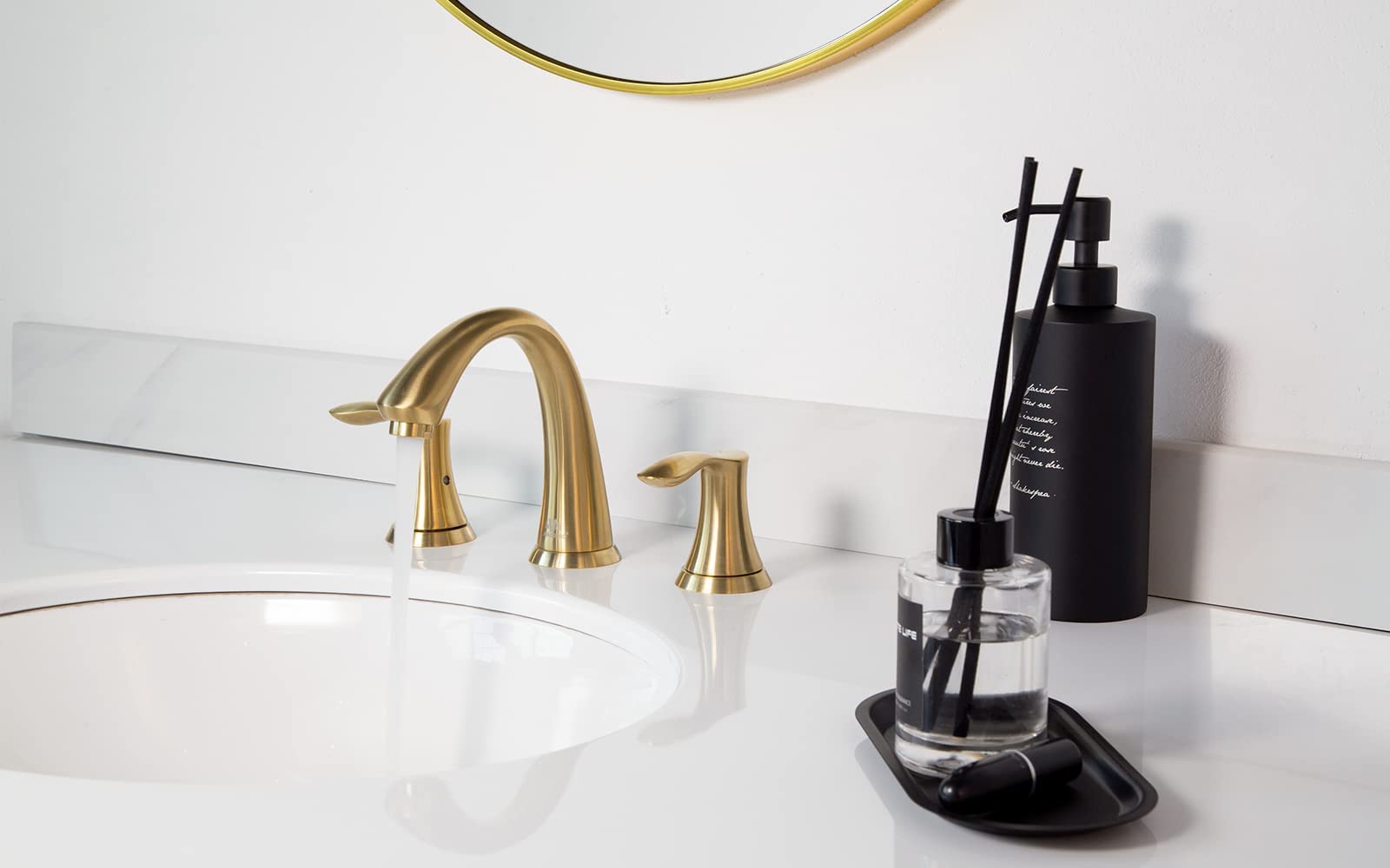Lava Odoro Valenvoir Brushed Gold 8 Inch Widespread Bathroom Faucet - 3 Hole 2 Handle Vanity Sink Faucet with Drain Assembly & Supply Lines (BF405-SG) for Modern Bathroom Renovation & Home Upgrade