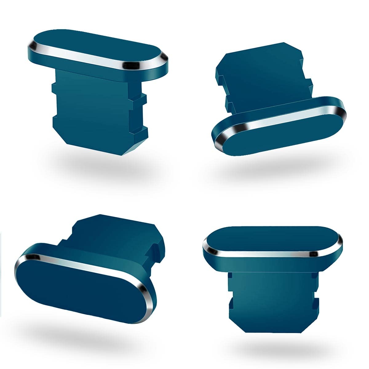 4 Pack Anti Dust Plugs - Pacific Blue Charging Port Cover Caps for iPhone 14/13/12/11 Plus/Pro/Max, iPad & AirPods | Dustproof, Wireless Charger & Phone Case Friendly | Prevent Loss | Perfect for Travel, Gym & Daily Protection