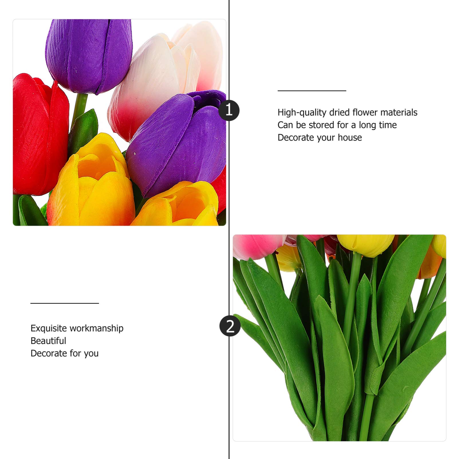 VOSAREA 15pcs Real Touch Artificial Tulip Flowers - Silk Fake Tulips for Bouquet, Wedding Centerpiece, Office & Home Decor - Perfect for Desk Decorations, Party Arrangements & Room Decoration