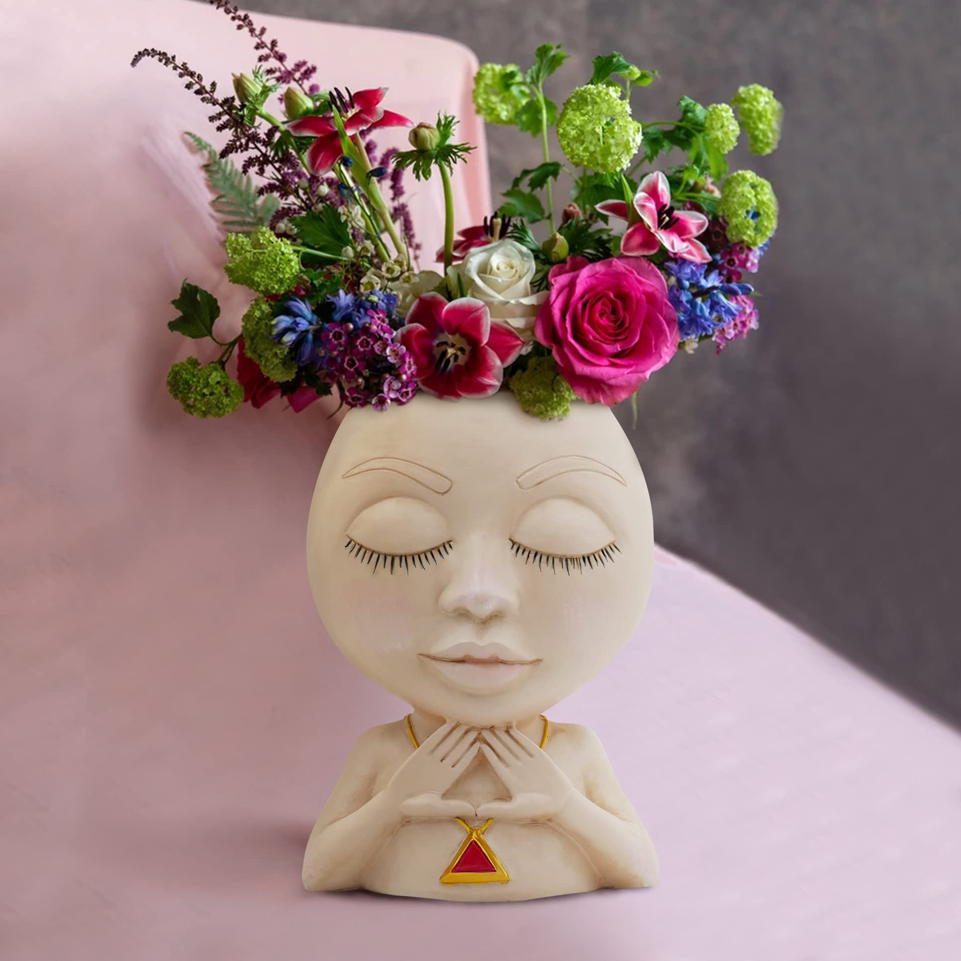 Face Planter Pot for Succulents & Cactus - Resin Flower Pot with Drainage Hole & Closed Eyes Design - Perfect for Home Decor, Office Desk, and Garden Plant Display