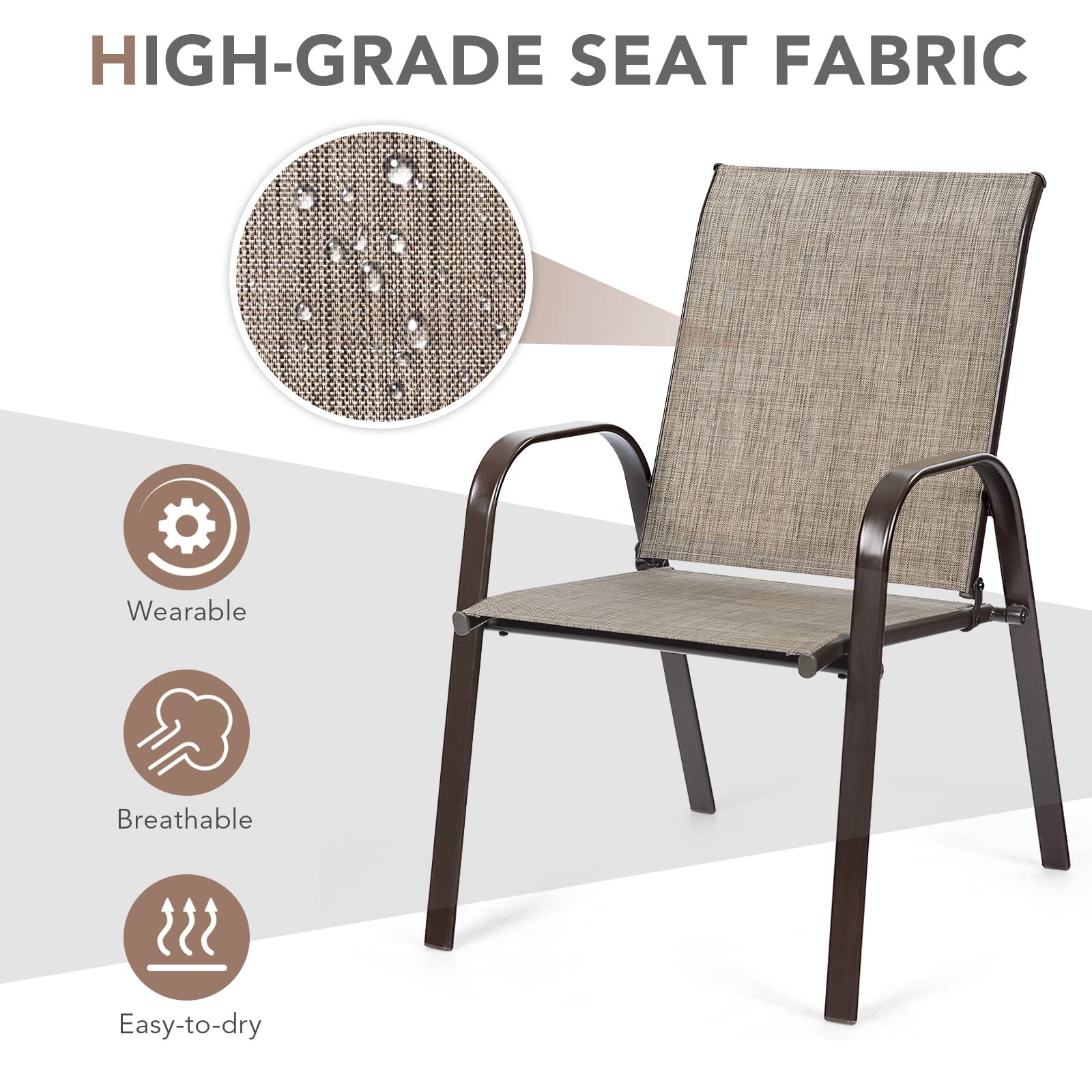 Tangkula 2-Piece Outdoor Dining Chairs - Weather-Resistant Fabric & Steel Frame, Curved Armrests for Comfort - Perfect for Patio, Garden, Poolside, Backyard & Camping (Grey)