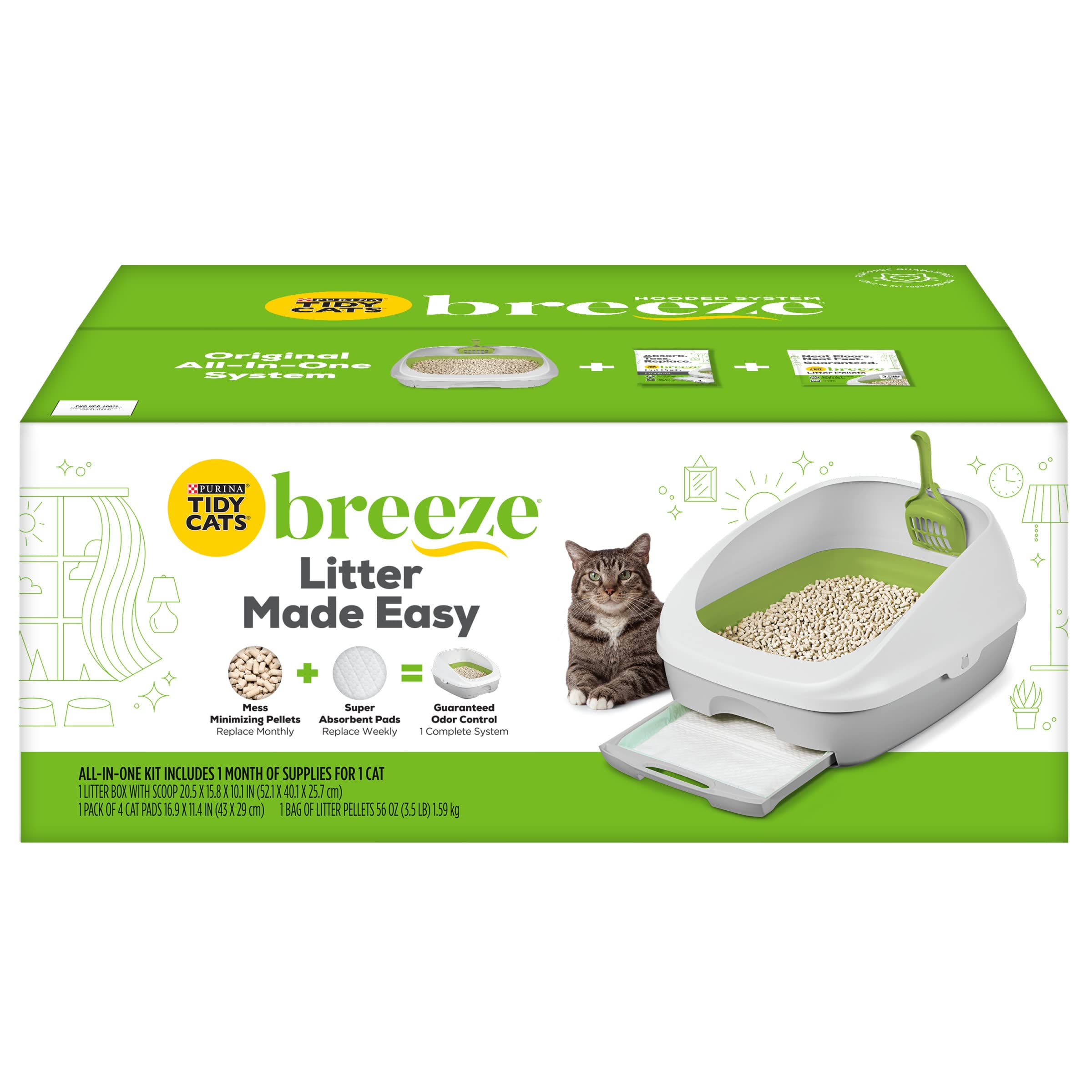 Purina Tidy Cats BREEZE Litter Box System Starter Kit with Odor Control - Includes Litter Pellets & Absorbent Pads for Cats - Perfect for Small Spaces & Multi-Cat Homes